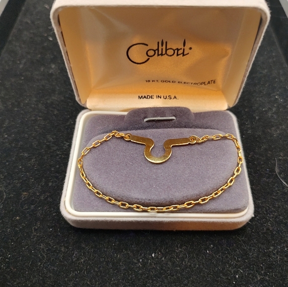 Vintage Colibri - Tie Bar/Chain - Button Style 18KT Gold Electroplate - Picture 4 of 9